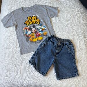 Boys Mickey & Friends Graphic T-Shirt and Vintage WRG Jeans Co Denim Shorts Set